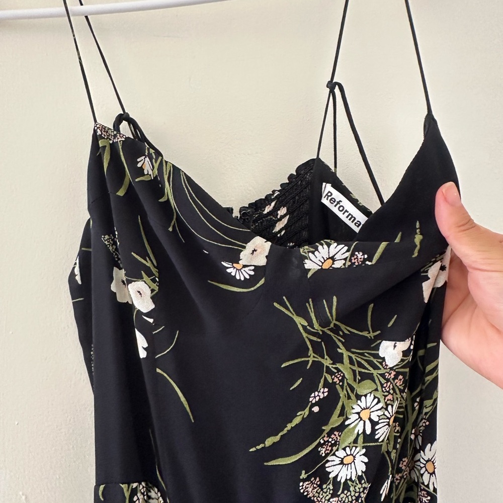 Reformation Black Dress with White Floral Pattern